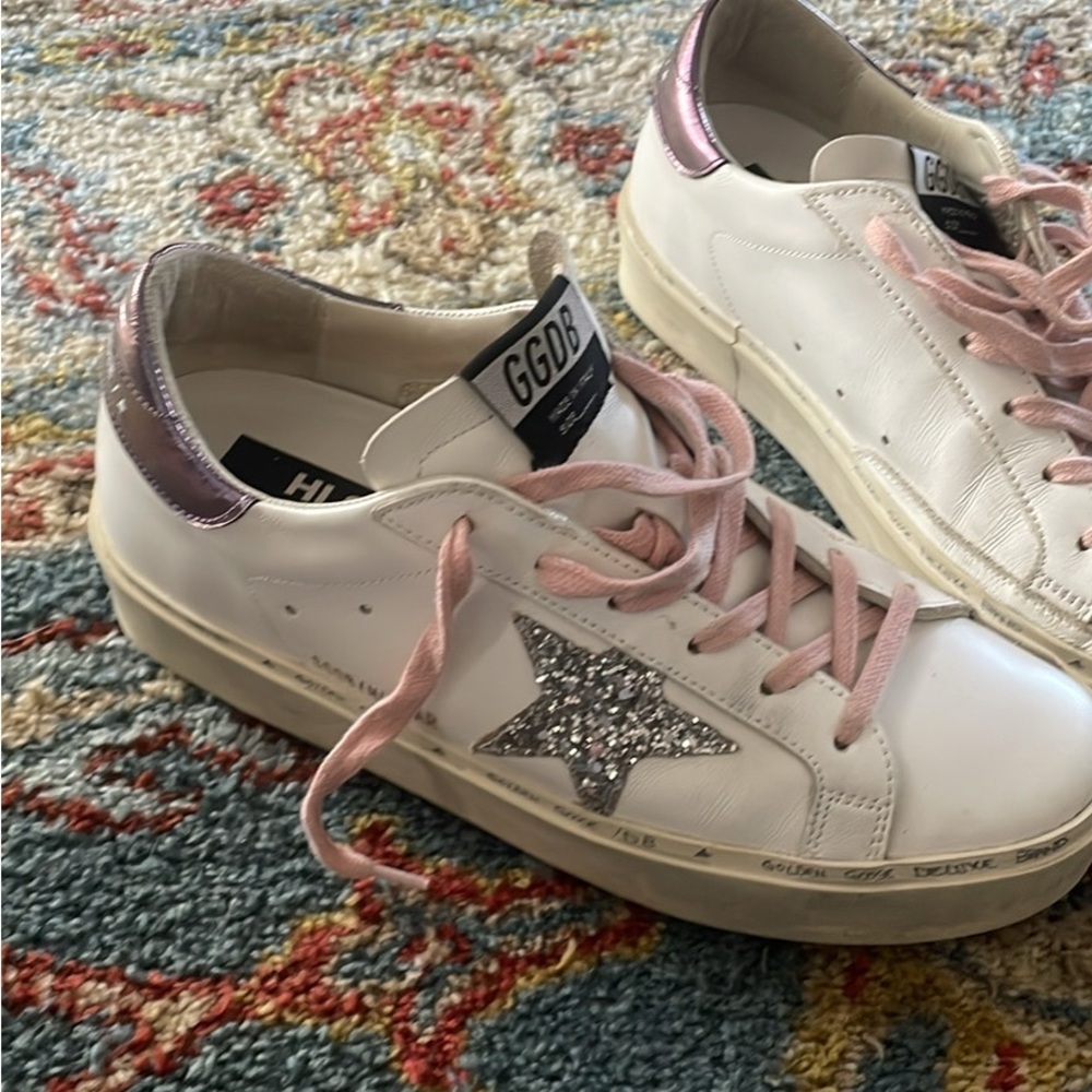 Golden Goose White and Pink Sneakers